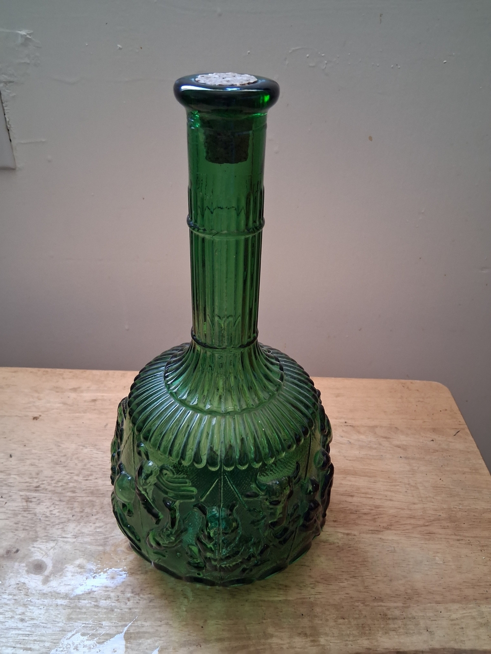 Vintage 1960's Murano, Made In Italy Without The Top Green Decanter Bottle